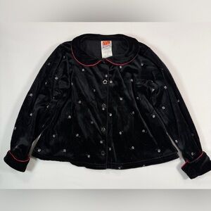 MCKIDS VINTAGE Y2K Girls' 90s Black Velour Floral Button Embroidered Blouse 5